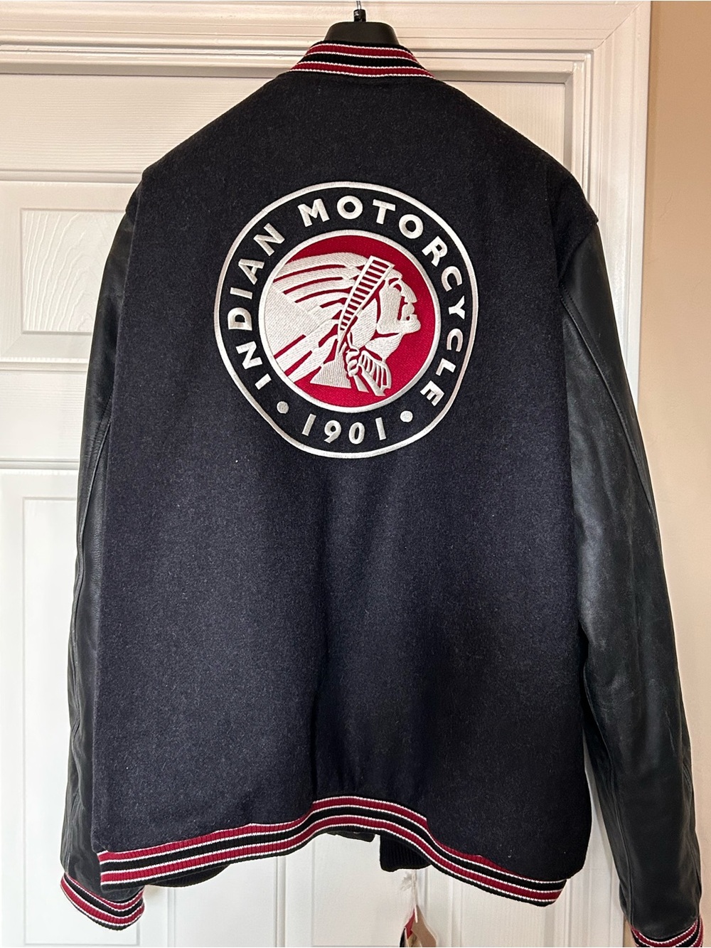 Men's Black & Red Indian Motorcycle Varsity Jacket